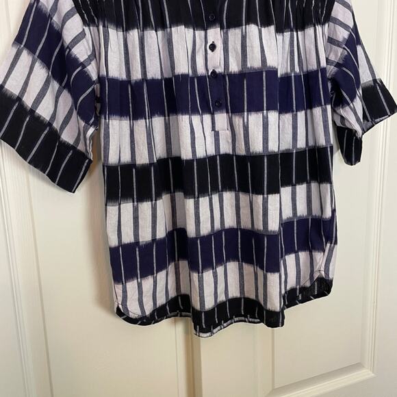 Apiece Apart Mission Ikat Print Popover S/S Blouse Shirred Cotton Top Sz XS - Picture 4 of 10